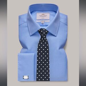 Hawes & Curtis Dobby Fitted Slim Shirt French Cuff Blue/White 14.5/33 NWT IN PKG